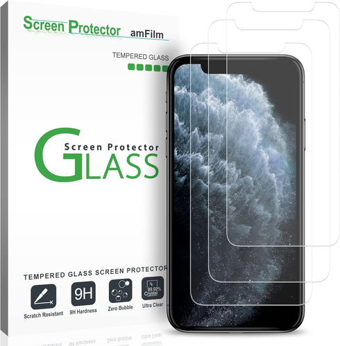 amFilm Tempered Glass Screen Protector for iPhone 11 Pro, XS/X - 3 Pack with Easy Installation Tray