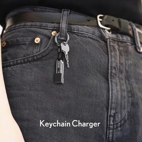 pzoz Portable Keychain Charger Short Cable with LED Display, 4-in-1 Multi USB C Fast Charging Combo for iPhone iPad