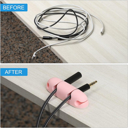 MECCANIXITY 3pcs Cable Clips, Silicone Adhesive Cord Organizer for Desk, USB Charging Cable Management, Pink