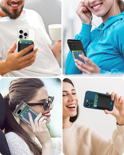 2 Pack Phone Card Holder, Premium Leather Stick On Wallet, Strong Adhesive Cell Phone Pocket for iPhone, Samsung & Most