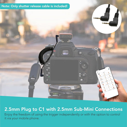 Foto&Tech 2.5mm C1 Remote Control Shutter Release Cable Cord, Compatible with Miops Trigger and Canon Rebel T8i T7i T6i T6S T5 T5i T4i EOS RP R M 700D 650D 600D 550D 500D 1100D 80D 70D, PowerShot G16
