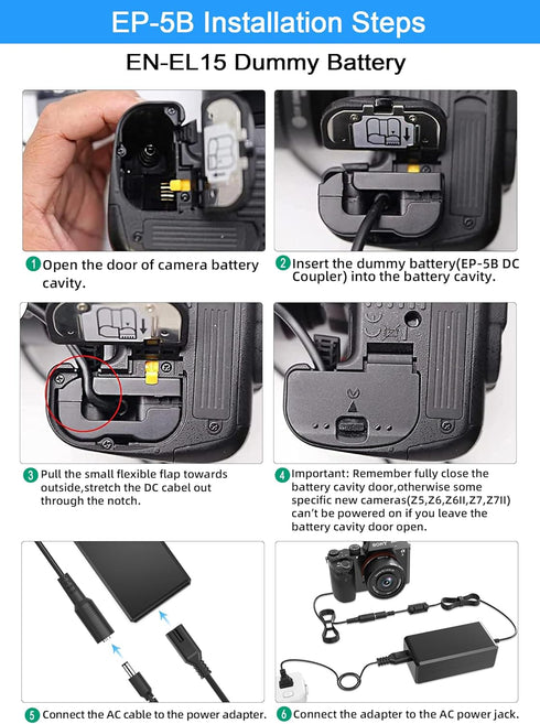TKDY EH-5 Power Supply EN-EL15 EP-5B Dummy Battery for Nikon Coolpix Z5 Z6 Z7 D750 D500 D600 Cameras