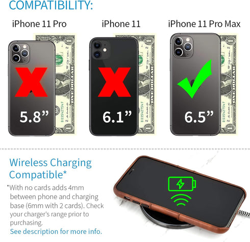 Dockem Wallet Case for iPhone 11 Pro Max, Built-in Metal Plate for Magnetic Mounting, Brown Synthetic Leather