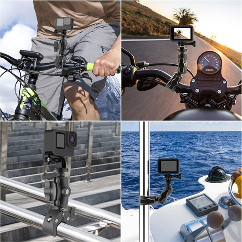 Super Camera Clamp Mount Double Socket Arm with 1/4"-20 Ball Head for GoPro, DSLR, LED Lights