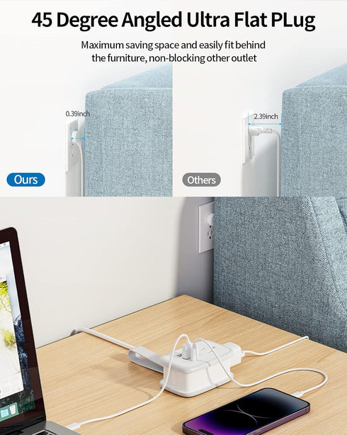 NTONPOWER USB C Travel Power Strip, Flat Plug with 3ft Extension Cord, 2 Outlets 3 USB Ports, Cruise Approved