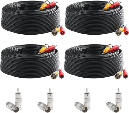 Postta BNC Video Power Cable (4 Pack, 150 Feet) for CCTV DVR Surveillance System with Eight Connectors