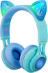 Riwbox Kids Headphones, CT-7S Cat Ear Bluetooth Headphones, 85dB Volume Limiting, LED Light Up Over Ear with Microphone