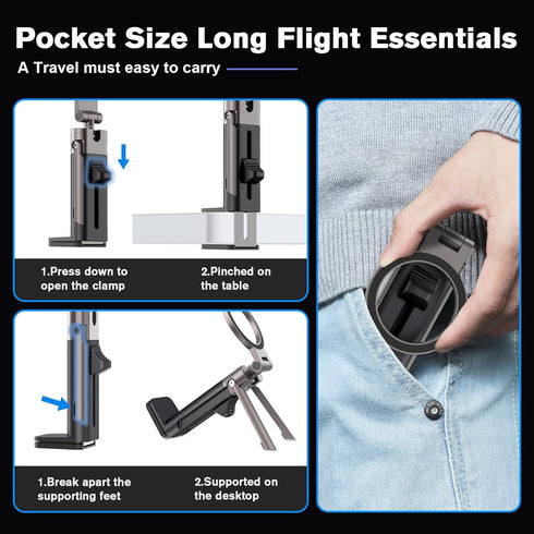 SOGUE 360 17 Airplane Travel Essentials Men Phone Holder,Plane Phone Mount for MagSafe,Foldable Magnetic Phone Stand