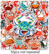 Jukome |50Pcs Crab Stickers Crab Waterproof Vinyl Decals for Water Bottles Laptop Luggage Cup Computer Mobile Phone