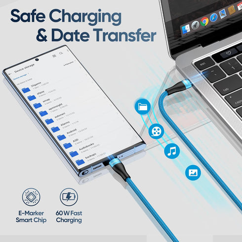 USB C to USB C Cable 10FT 4-Pack, 60W Nylon Braided Charger Cable Compatible for Phone 15/15 Pro/15 Pro Max, MacBook