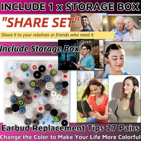 HUGJEPTTY 54Pcs 3.8mm -5.1mm) Earbud Replacement Tips S+M+LEar Bud Rubber Tips Silicone Earbud Tips Earbud Covers