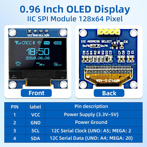iPistBit 5 0.96 Inch 128x64 SSD1306 I2C ESP32(Blue) Pcs OLED Display Module, Pixel Luminous OLED Display Board