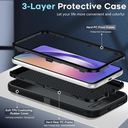 LeYi Samsung Galaxy A54 5G Case, Heavy Duty 3 in 1 Protection with 2 PCS Screen Protector, Military Grade Shockproof