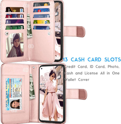 Tekcoo Wallet Case for Moto G Stylus 2020 - PU Leather ID Cash Credit Card Slots Holder, Rose Gold