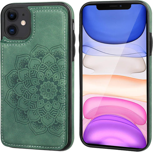 Vaburs Compatible with iPhone 11 Case Wallet, Embossed Mandala Pattern Flower, PU Leather Flip Shockproof Cover