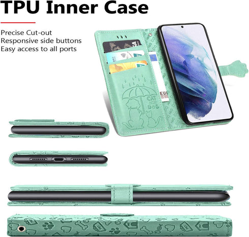 CCSmall Cartoon Cute Wallet Case for Samsung Galaxy S22, Cat Dog Style Flip Cover with ID Card Holder, PU Leather MG