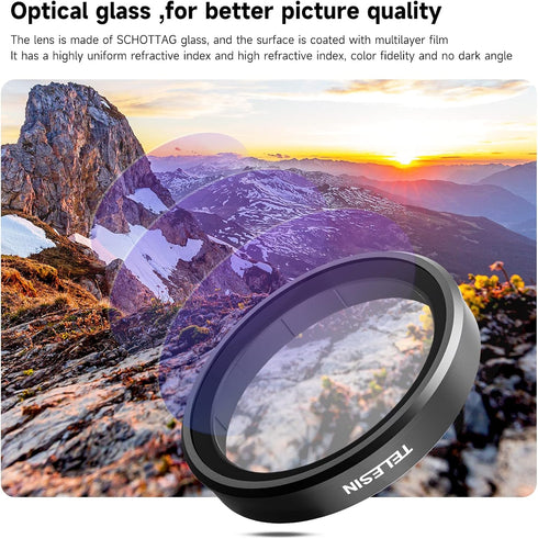 TELESIN Lens Filter Set for DJI Action 5 Pro, Action 4, Action 3 Camera Accessories, 4-Pack Polarizing ND Filters