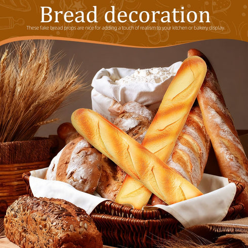 2PCS 13.6" Homoyoyo Realistic Fake Bread Long Artificial French Bread Loaves Soft Squishy PU Golden Color - Fake Food
