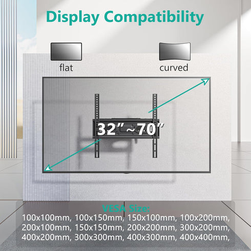 WALI Full Motion TV Wall Mount for 32-70 inch Flat Curved TV, Swivel Extension Tilting Bracket