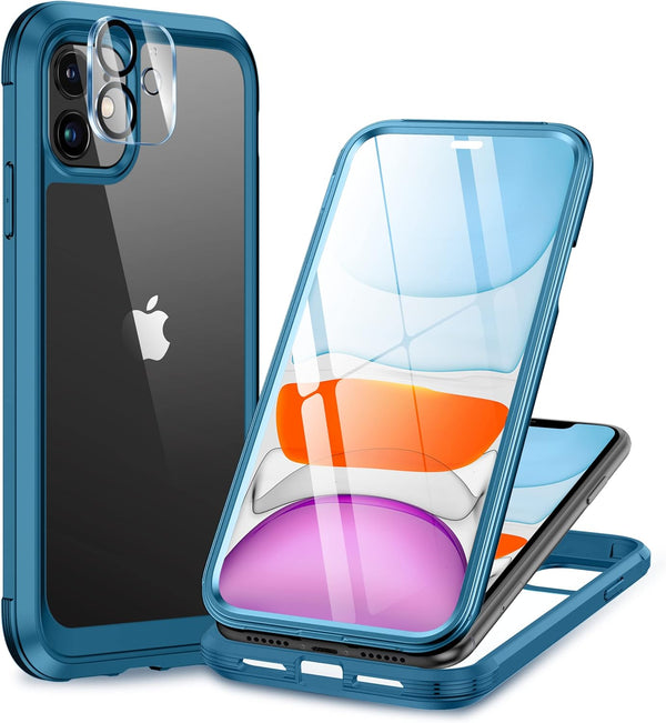 Miracase Glass Series Case for iPhone 11, Full-Body Rugged Bumper with Built-in Tempered Glass Protector