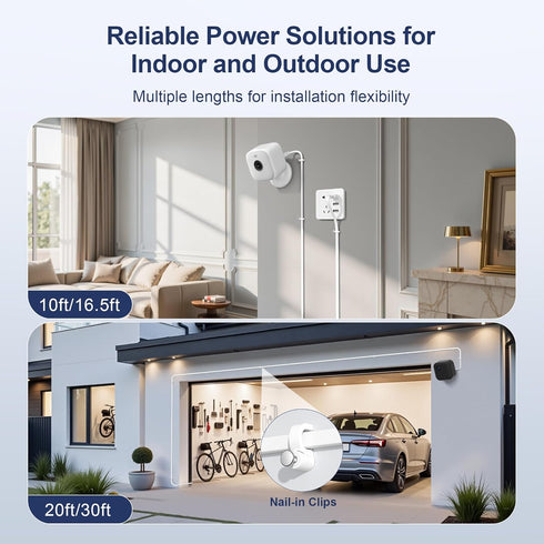 16.5FT/5M 2Pack,Extra 2/Outdoor 4,eufy S3 Pro,3C/S300,3/S330,SoloCam S220/C210/S40,EZVIZ,White Itramax Flat USB A