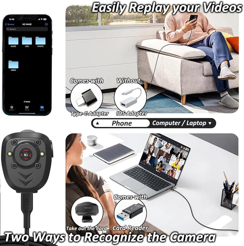 Mini Body Camera Video Recorder, Built-in 128GB Memory Card with Night Vision IR & Loop Record HD 1080P