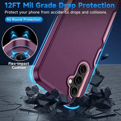 SunRemex Samsung Galaxy A14 5G Case, Dual Layer Heavy Duty Shockproof with HD Screen Protector (WineRedPink)