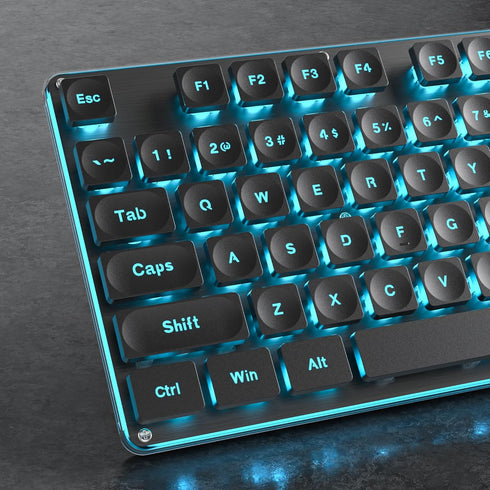 Owpkeenthy Black Full-Size Computer Keyboard, Quiet Ice Blue Backlit Typewriter Gaming Keyboard with Cool Square Punk