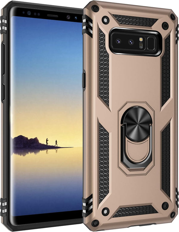 Military Grade Shockproof Case for Samsung Galaxy Note 8, 360 Metal Rotating Ring Kickstand Holder, Built-in Magnetic