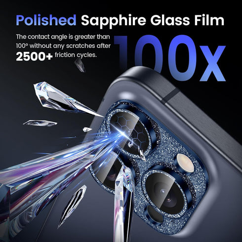 Tensea Camera Lens Protector for iPhone 15 Pro/Pro Max, Bling Tempered Glass Cover, Case Friendly