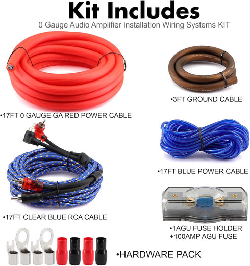 0 Gauge Car Amp Wiring Kit, 3000W 1/0 Gauge Installation Wiring Systems Kit for Radio, Subwoofers, Speakers