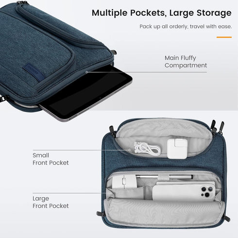 MoKo 9-11 Inch Tablet Sleeve Bag, Waterproof Polyester Bag with Double Pockets, Fits iPad Air 5/4, Indigo