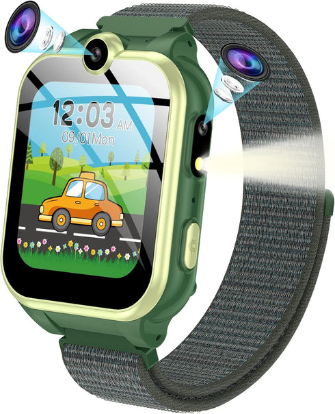 PTHTECHUS Smart Watch for Kids Girls, Ages 4-12, Audio Stories, 18 Puzzle Games, 2 Camera Video Music Player
