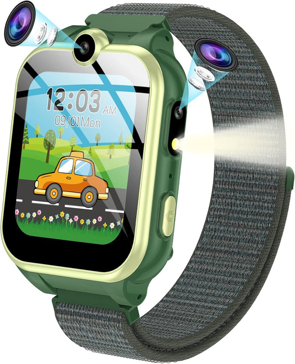 PTHTECHUS Smart Watch for Kids Girls, Ages 4-12, Audio Stories, 18 Puzzle Games, 2 Camera Video Music Player