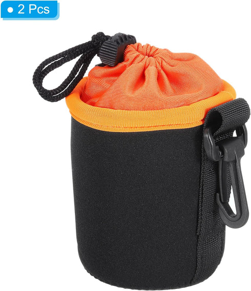 PATIKIL Camera Lens Bag - 2 Pcs 3.1" ID x 3.9" H Drawstring Pouch for DSLR Lens, Black Orange