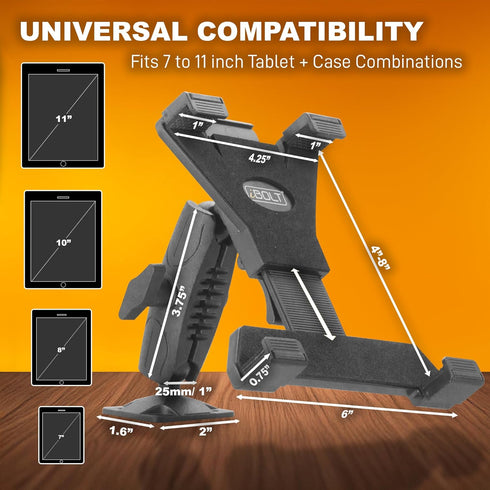 iBOLT 7" 11" Commercial 1 inch 25mm TabDock Bizmount AMPs - Heavy Duty Drill Base Tablet Holder/Mount for All