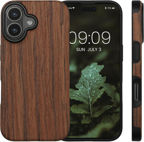 kwmobile 17 Wood Optics Case Compatible with Apple iPhone - TPU Protective Cover in Two-Tone Wood Design - Woodgrain