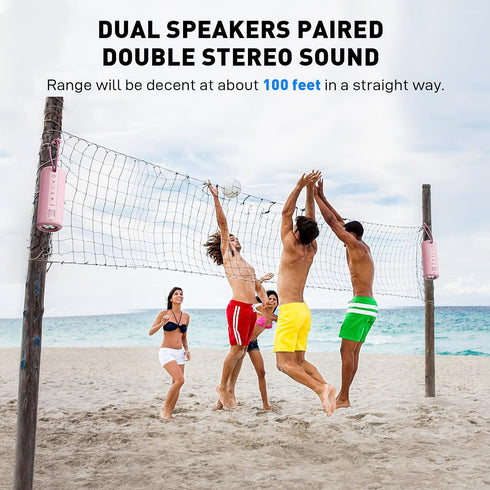 MIATONE Outdoor Portable Bluetooth Speakers, Wireless Speaker Waterproof - Pink