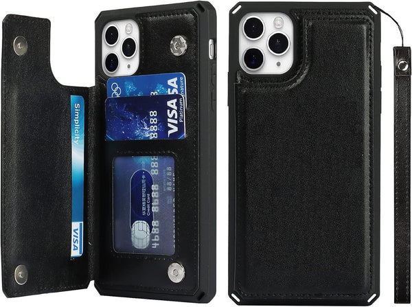iCoverCase Wallet Phone Case for iPhone 11 Pro 5.8 Inch with Card Holder for Women, RFID Blocking (Macaron Black)