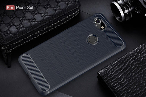 Case Compatible with Google Pixel 3 XL - Carbon Fiber Shock Absorption Slim Case (Blue)