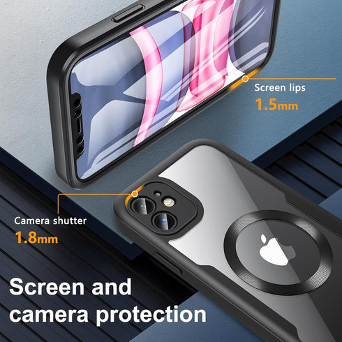 BESINPO iPhone 11 Magnetic Case, 360 Full-Body Shockproof, Built-in Screen Protector, MagSafe Compatible, Black, 6.1"