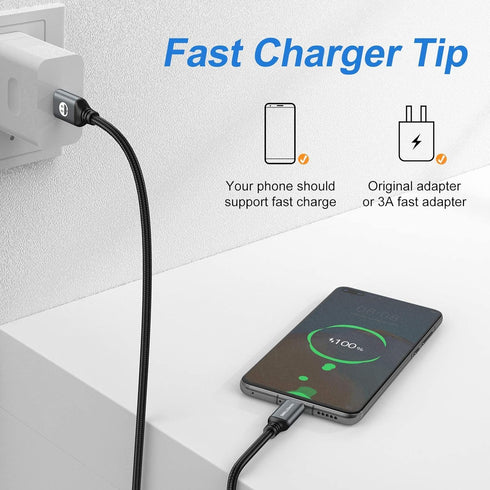 10ft USB C Cable 5Pack - Extra Long Type C Fast Charger for iPhone 15 Pro Max, Samsung Galaxy S10/S20, LG (Grey)