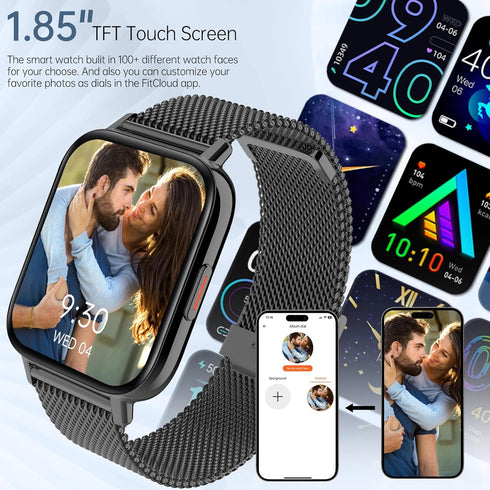 Smart Watch for Men Women, 1.85" IP68 Waterproof Smartwatch, Fitness Tracker with Heart Rate/Sleep Monitor, Black