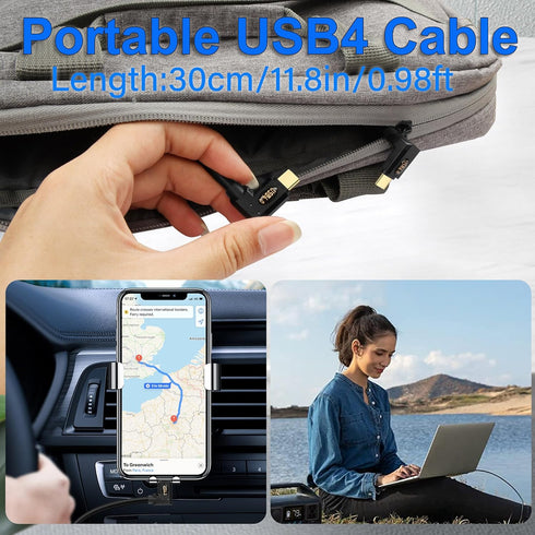 USB4 C Cable 90 Degree Right Angle USB C to USB C 240W USB4.0 Fast Charging Cable, 8K Video 40Gbps Data Transfer, 0.3m