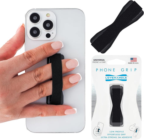LOVEHANDLE Phone Grip for Most Smartphones and Mini Tablets, Black Elastic Strap with Base, LH-01Black