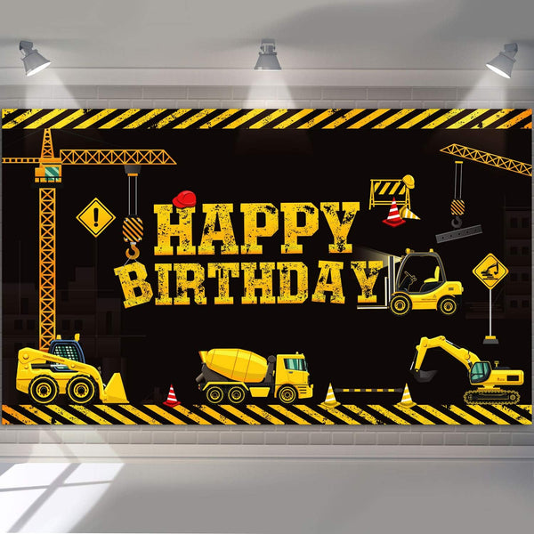 Tatuo Construction Theme Birthday Banner, 6.1 x 3.6 ft, Photography Party Supplies for Kids Boys Birthday Decoration