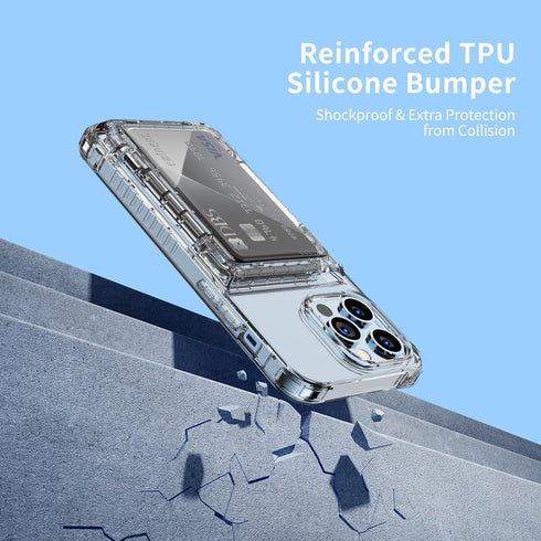 iPhone 13 Pro Max Clear Wallet Case - Heavy Duty, Shockproof, Anti-Scratch, Anti-Yellow, with Credit Card Holder, 6.7"