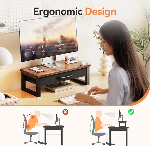 HEWORLIF 2-Tier Computer Monitor Stand Riser with Drawer, Desk Accessories & Workspace Organizers, Laptop Stand