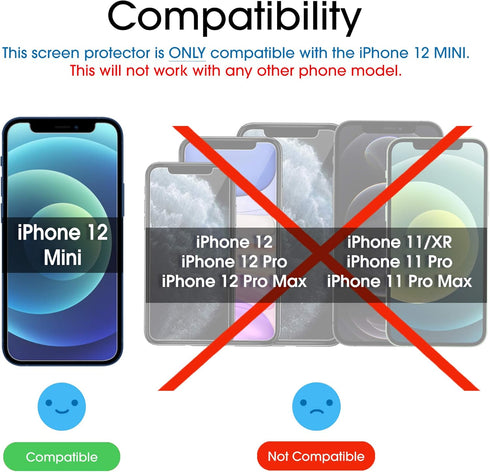 amFilm Glass Screen Protector for iPhone 12 Mini, 5.4" Display, 2020, Tempered Glass, Easy Installation Tray, 3 Pack
