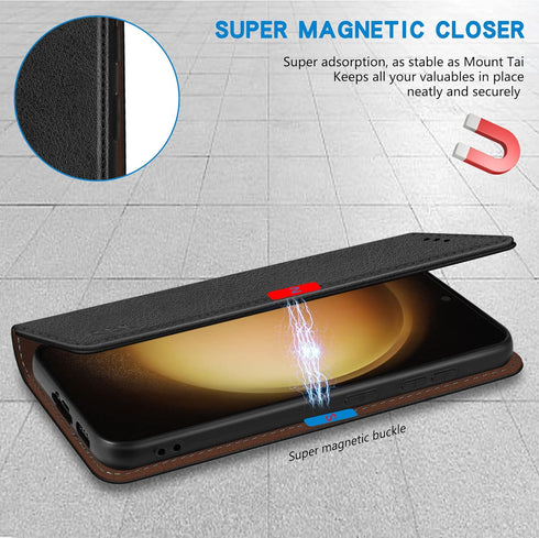 ZZXX Wallet Case for Samsung Galaxy S23 - RFID Blocking Card Slot Stand Magnetic Leather Flip Fold Protective